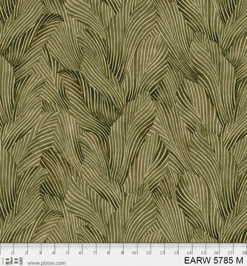 108" Earth Tones Moss Green Leaf Cotton Wideback Fabric per yard