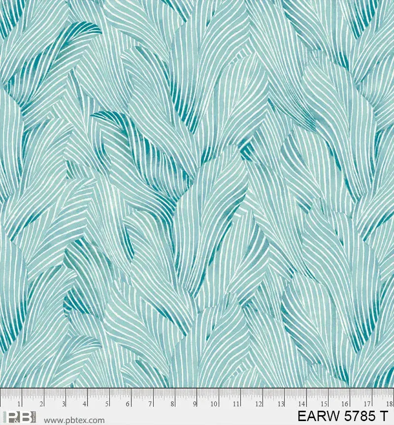 108" Earth Tones Teal Leaf Cotton Wideback Fabric per yard