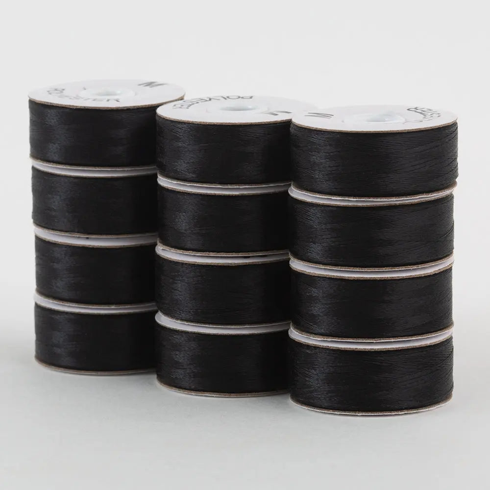 Super Bobs Poly #625 Black (M-Style) 12 pack pre-wound bobbins