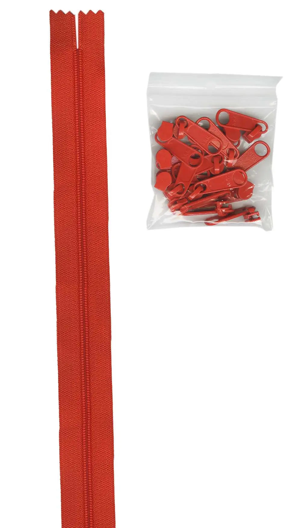 4 yards of 16mm #4.5 zipper chain and 16 Extra-Large Coordinated Pulls Tangerine