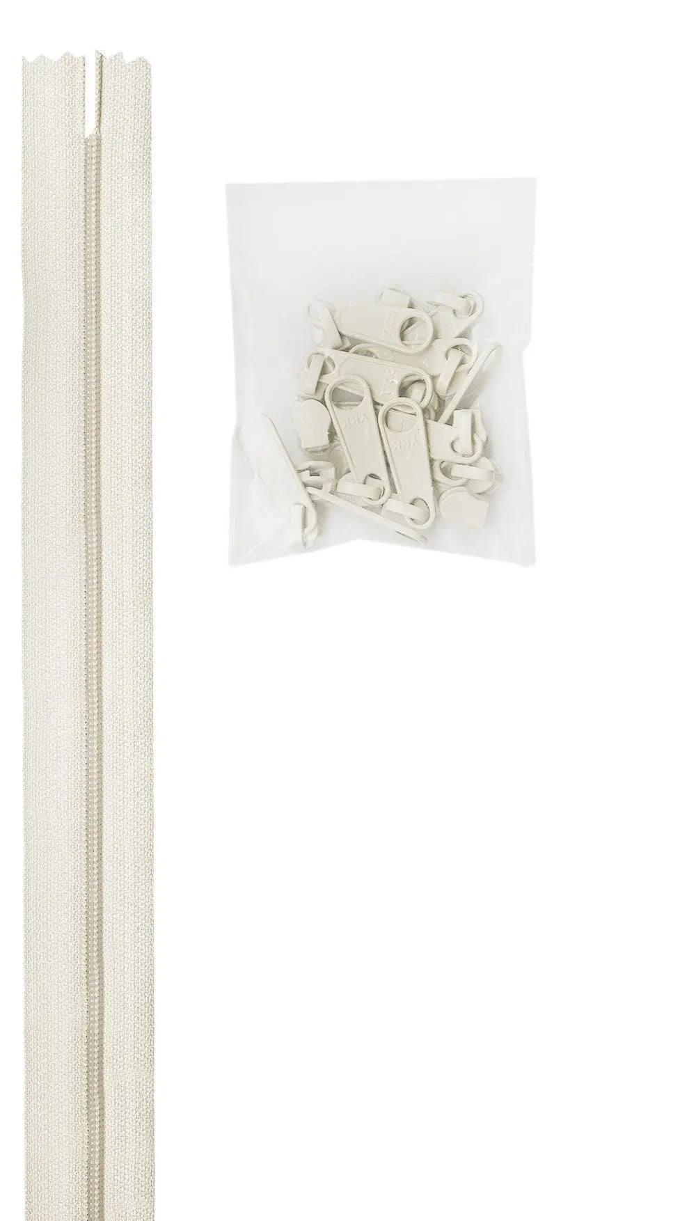 4 yards of 16mm #4.5 zipper chain and 16 Extra-Large Coordinated Pulls White