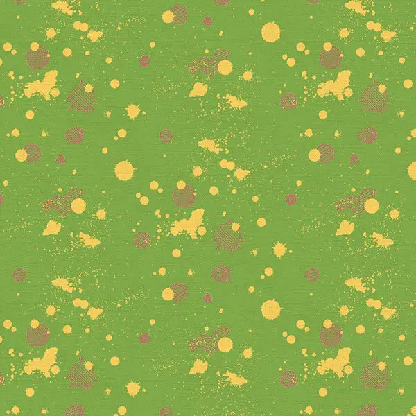 Green Olive On Your Mark Ink Splats Cotton 44"/45" Fabric Per Yard