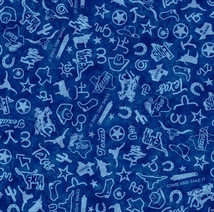 ATXSH Blue Texas Icons Tonal Blender Cotton 44"/45" Fabric Per Yard