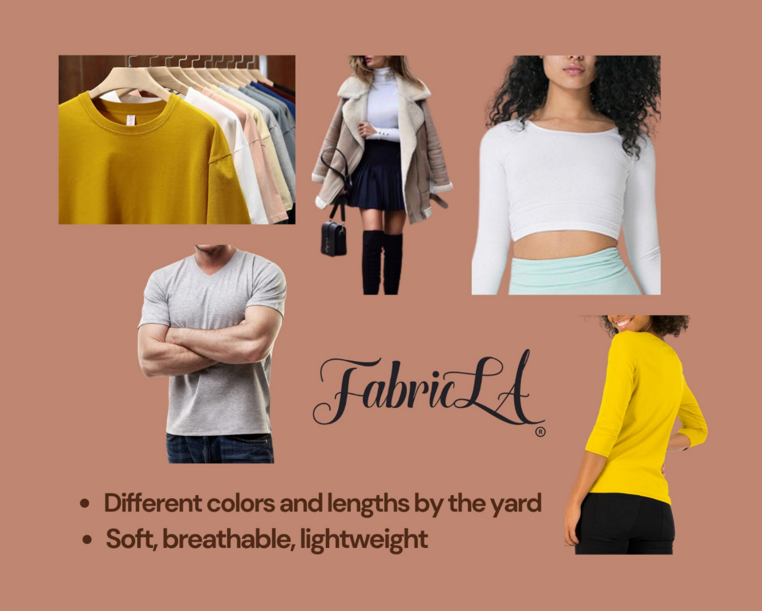 FabricLA 10 oz Cotton Spandex Jersey Knit Fabric – 4-Way Stretch | Dark Peach