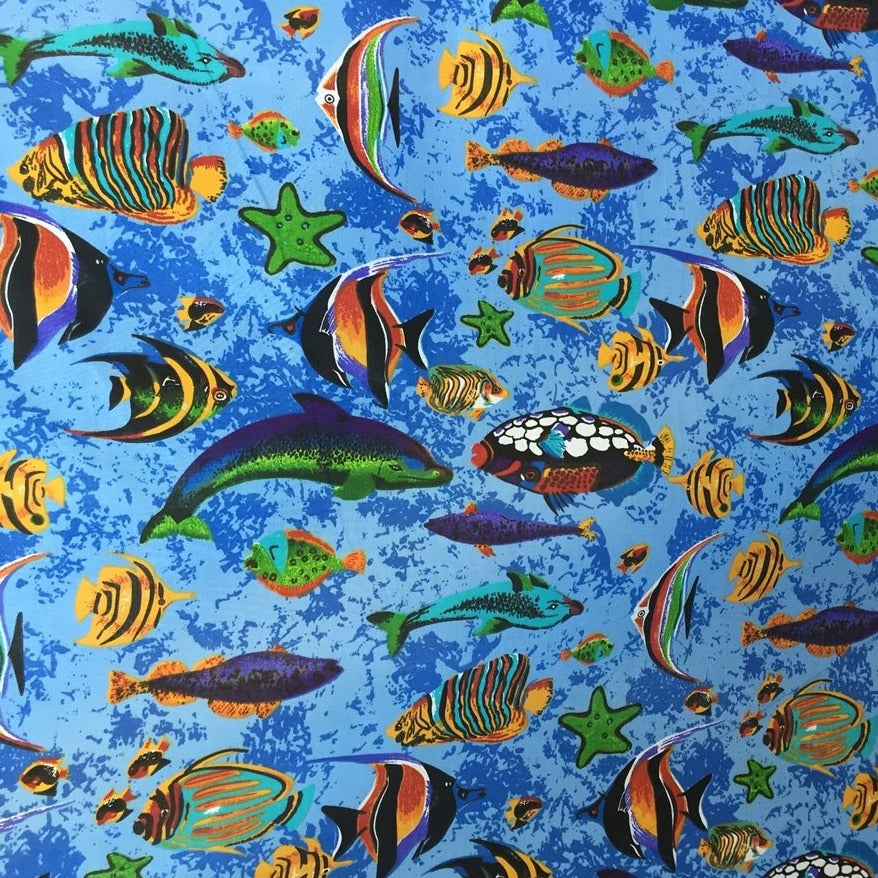 Aquarium Fish Tank Print Poly Cotton Fabric