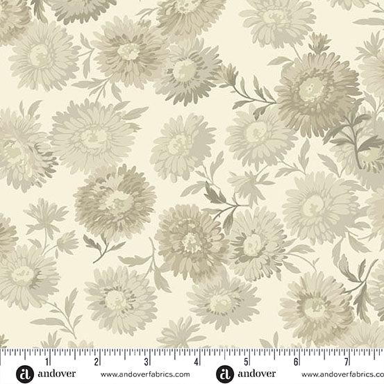 Cream Dove Chrysanthemum 108's by Laundry Basket Quilts Cotton Wideback Fabric Per Yard