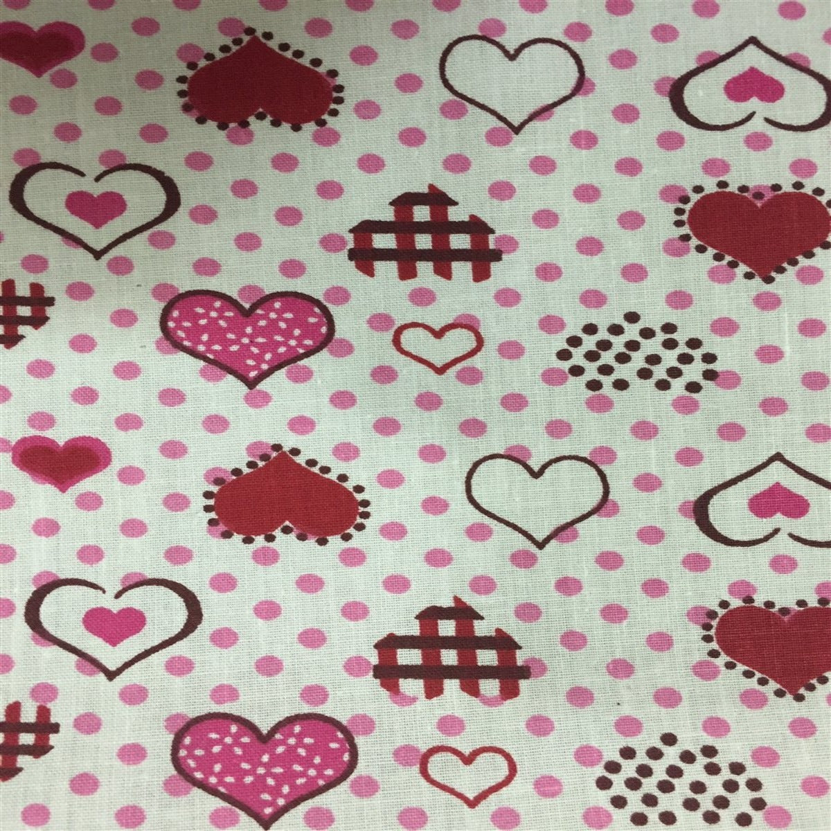 Polka Dot Heart Printed Poly Cotton Fabric