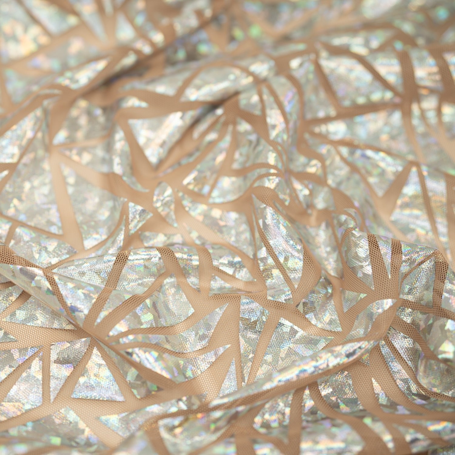 Abstract Triangle Foil Printed Mesh Fabric | CDW
