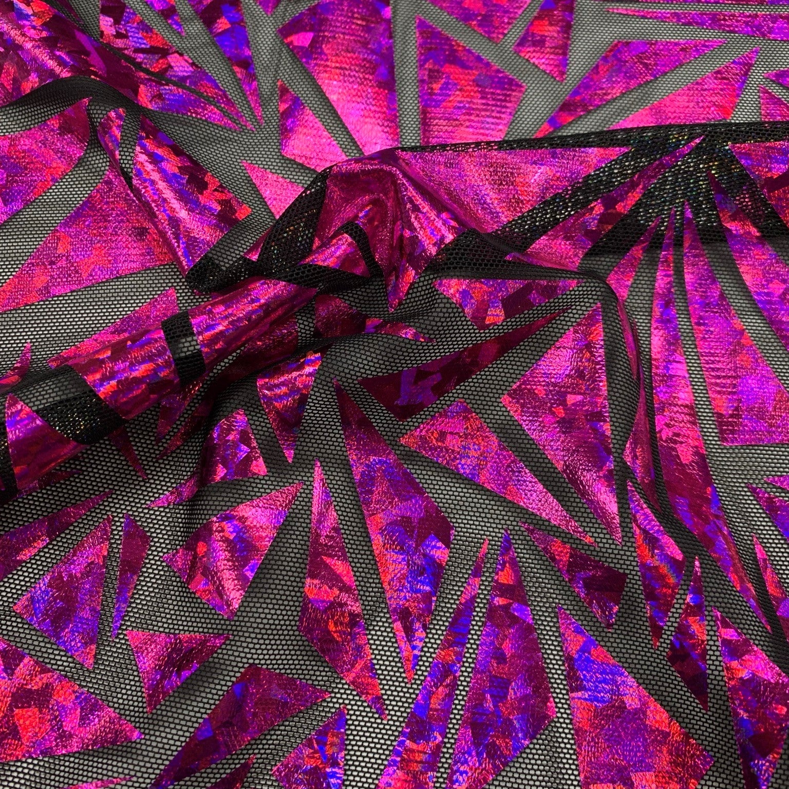 Abstract Triangle Foil Printed Mesh Fabric | CDW