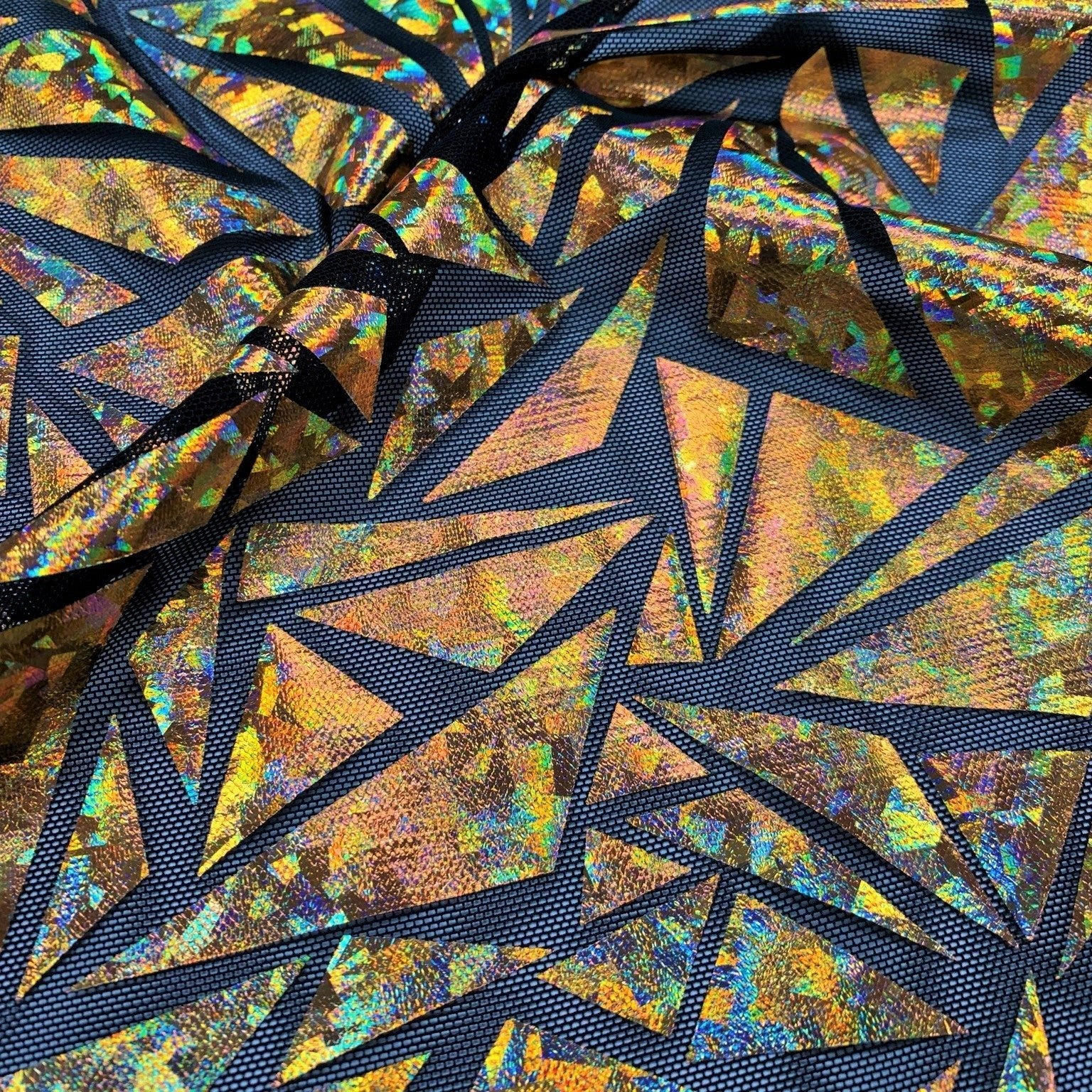 Abstract Triangle Foil Printed Mesh Fabric | CDW