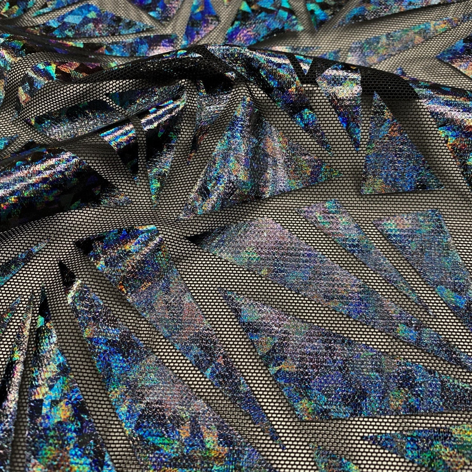 Abstract Triangle Foil Printed Mesh Fabric | CDW