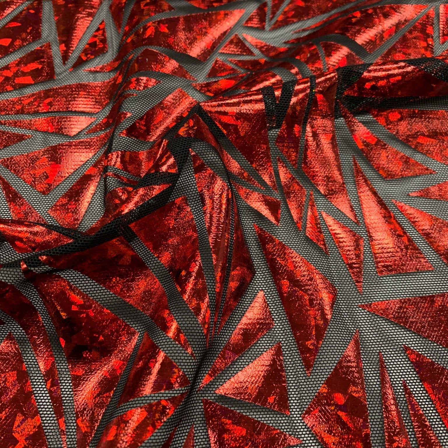 Abstract Triangle Foil Printed Mesh Fabric | CDW