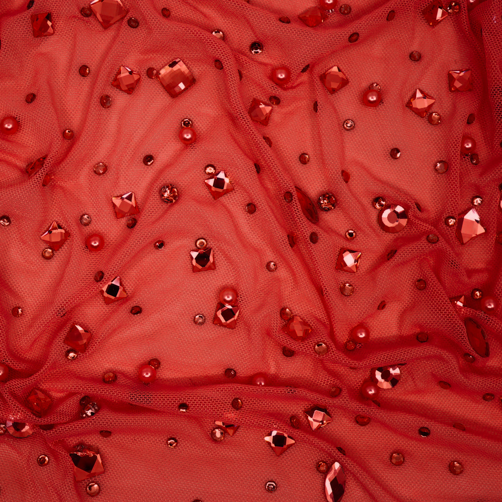 Brilliance Beaded with Rhinestone Stretch Mesh Fabric | CDW