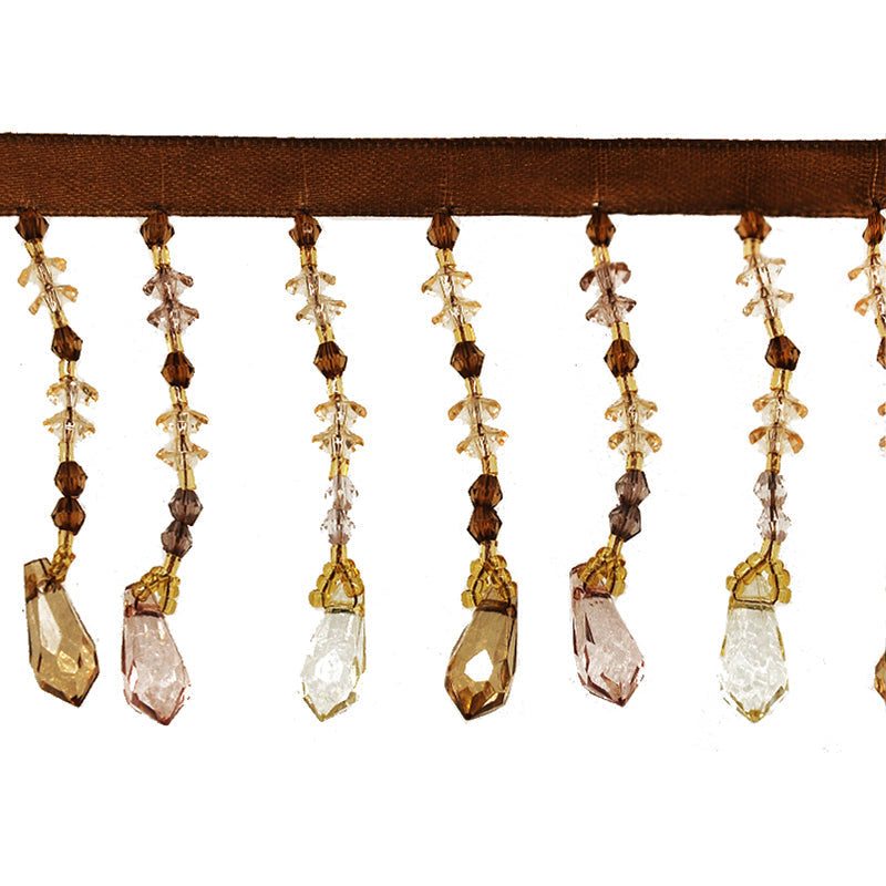 Beaded Fringe - 2 1/2" width (15 Yard Roll) - BB-905-83/10 Brown and Gold