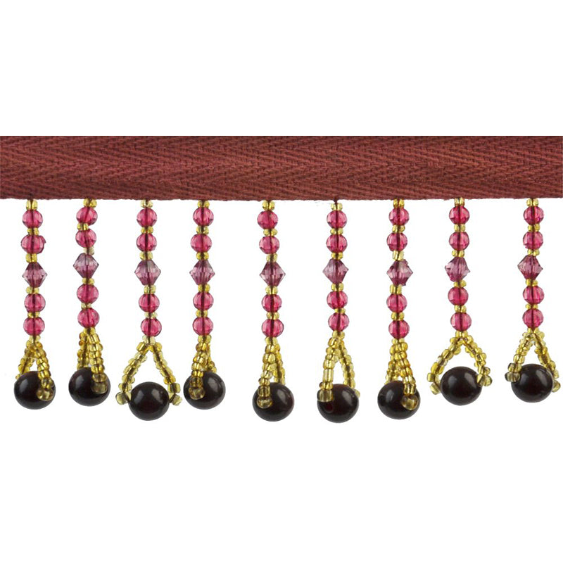Beaded Fringe - 2" width (10 Yard Roll) - BB-932-42/10 Fuchsia and Gold