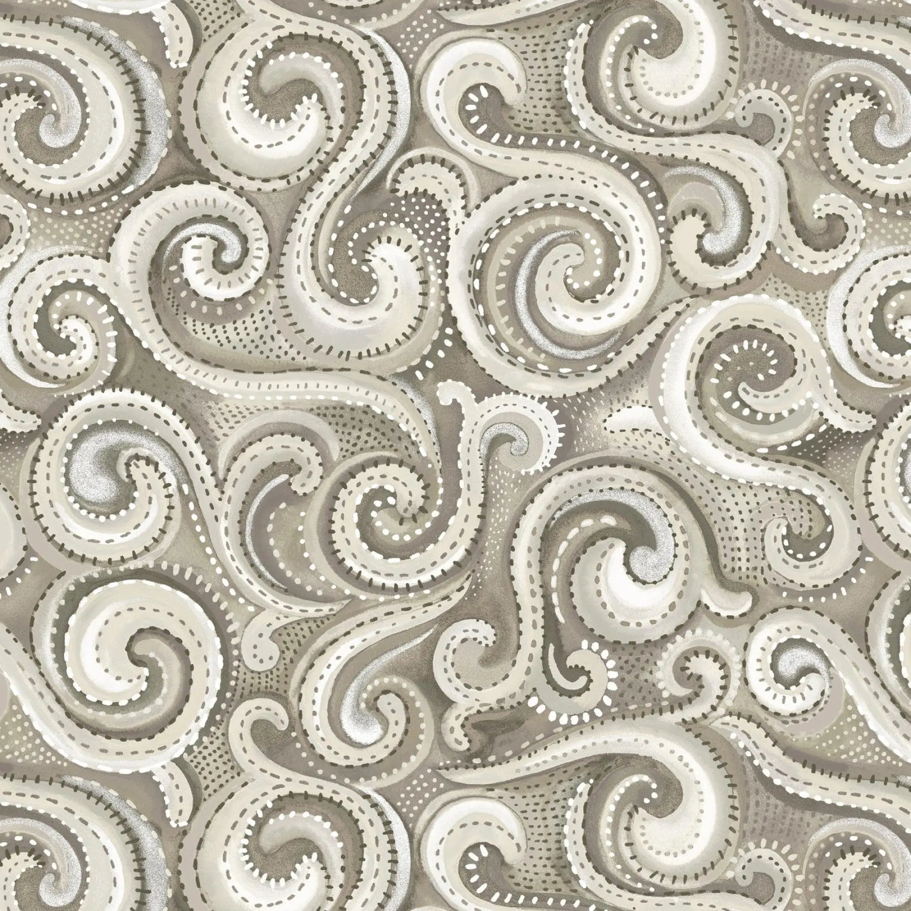Beige Whirlwind Swirl Cotton Wideback Fabric per yard