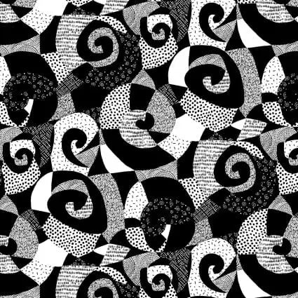 Black And White Large Swirls Cotton Wideback Fabric per yard
