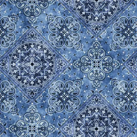 Blue Bandana Wideback Cotton Fabric per yard