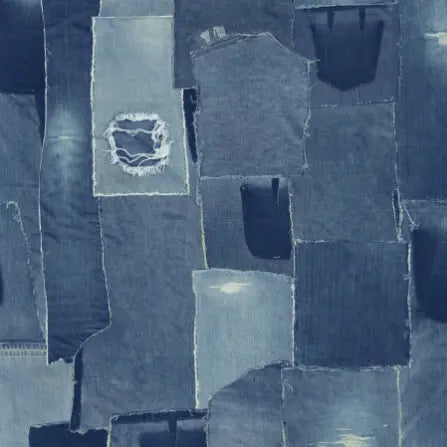 Blue Denim Patches Cotton Wideback Fabric Per Yard