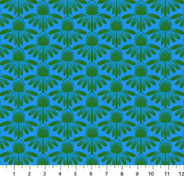 Blue Echinacea Indelible by Anna Maria for Northcott Cotton 44"/45" Fabric Per Yard