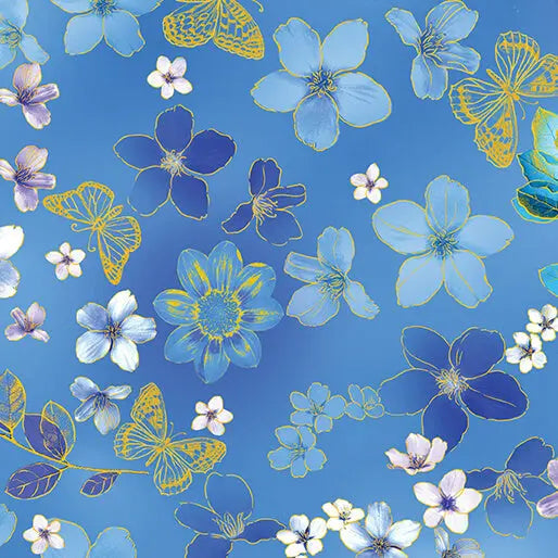 Blue Ethereal Field Cotton 44"/45" Fabric Per Yard