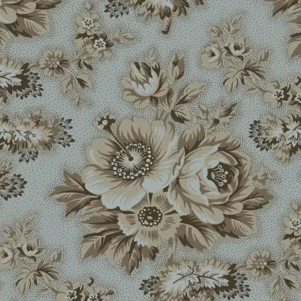Blue Large Floral Cotton 43"/44" Fabric Per Yard