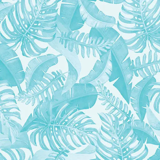 Blue Leaves Of Paradise Cotton Wideback Fabric per yard