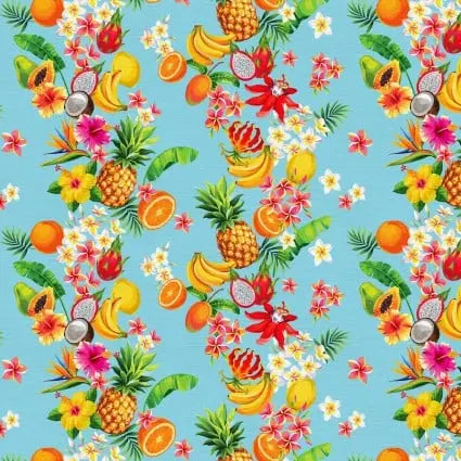 Blue Tropicana Tropical Stripes Cotton Wideback Fabric per yard