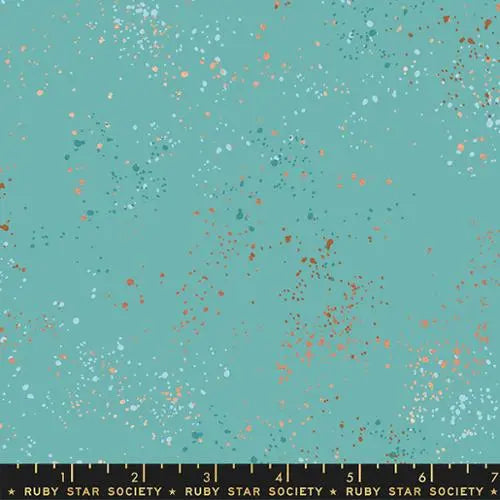 Blue Turquoise Speckled Metallic Cotton Wideback Fabric per yard
