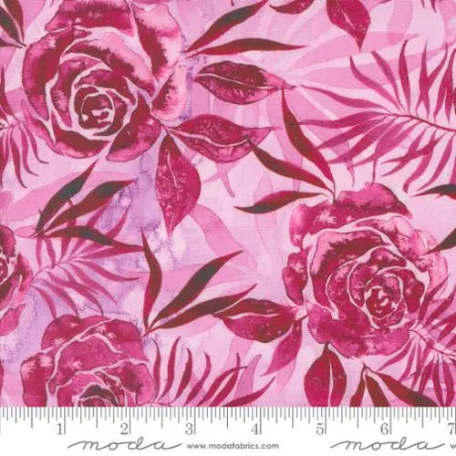 Coming Up Roses Floras Watercolor Magenta 44"/45" Fabric Per Yard