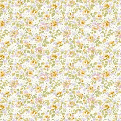 Cream Packed Floral Cotton 43"/44" Fabric Per Yard