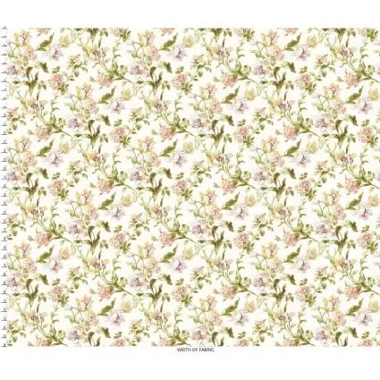 Cream Scrolling Tulips Cotton 43"/44" Fabric Per Yard