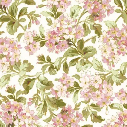 Cream Traveling Phlox Cotton 43"/44" Fabric Per Yard