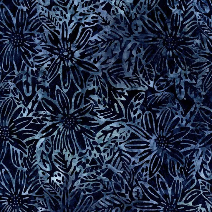 Dark Blue Large Floral Luna Cotton Wideback Fabric per yard