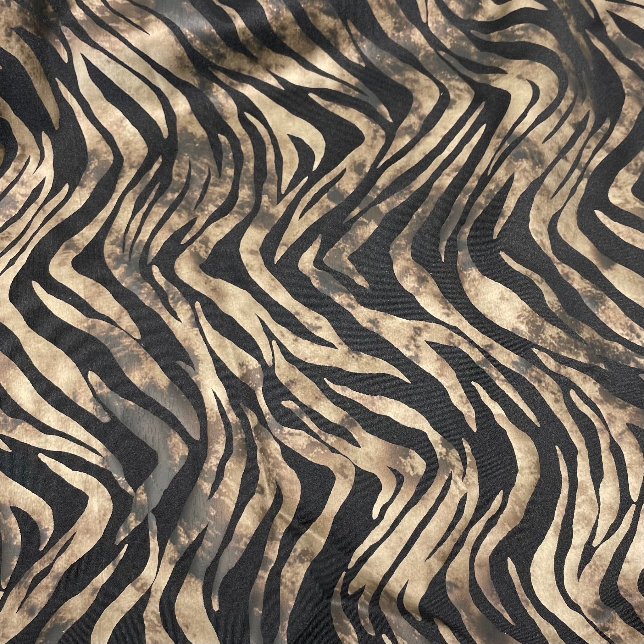 Desert Zebra Foil Printed Spandex Fabric | CDW