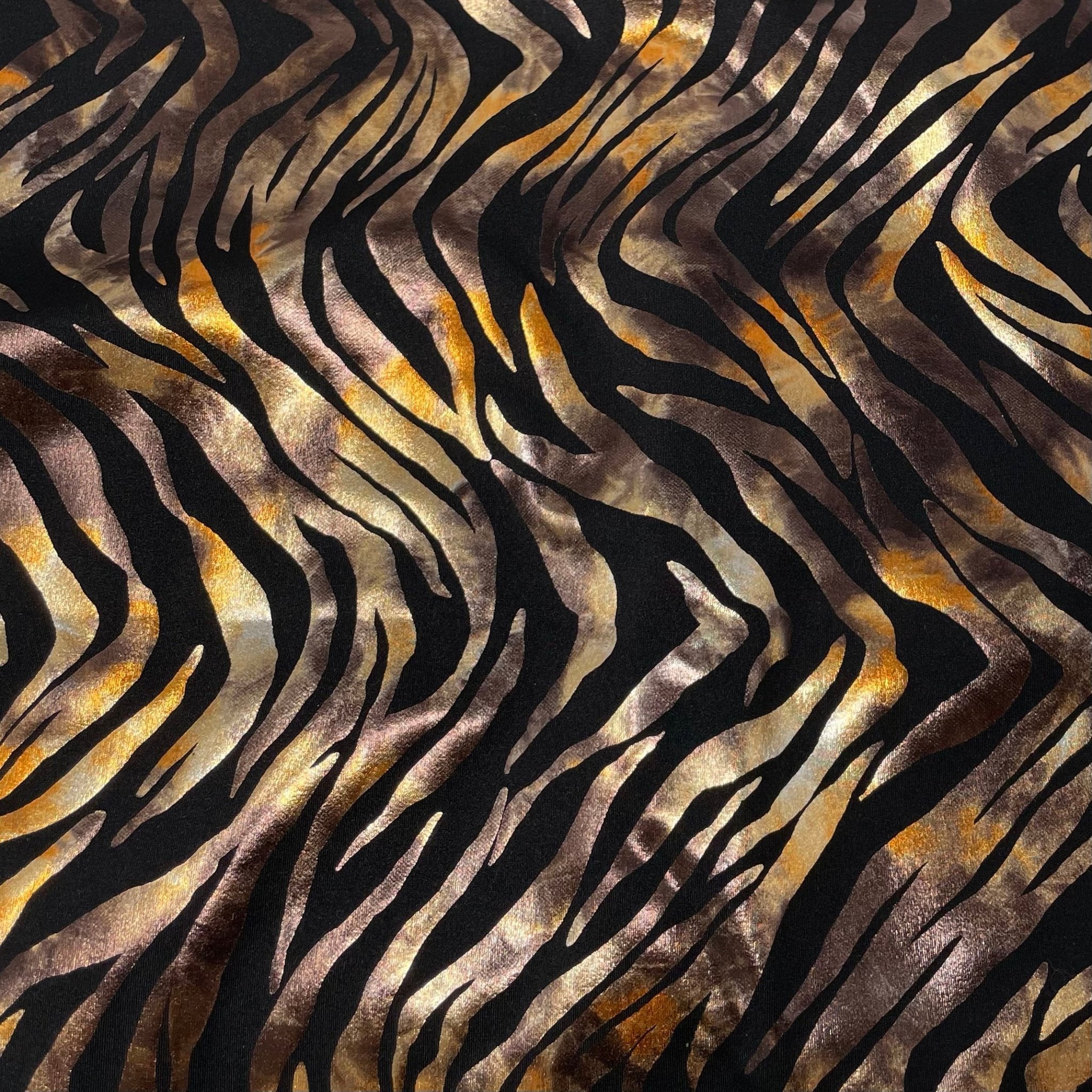 Desert Zebra Foil Printed Spandex Fabric | CDW