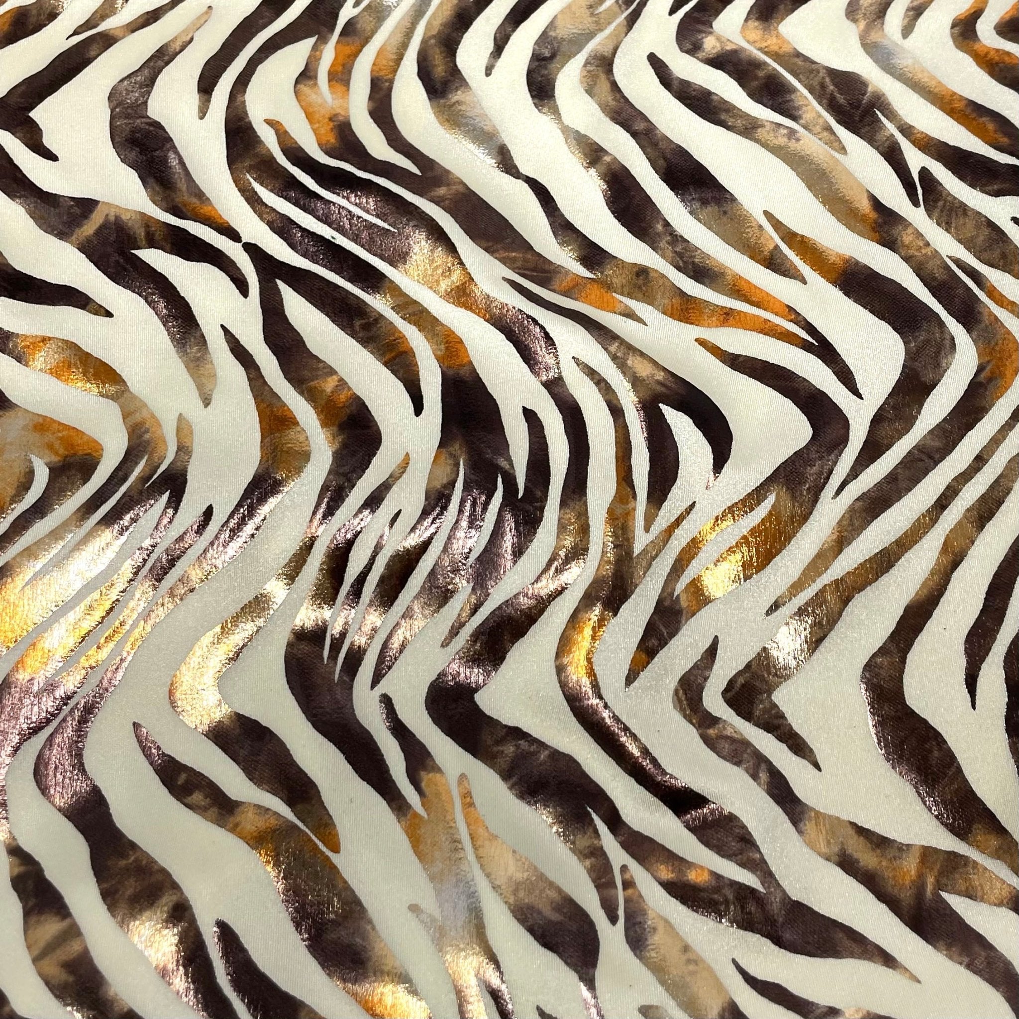 Desert Zebra Foil Printed Spandex Fabric | CDW