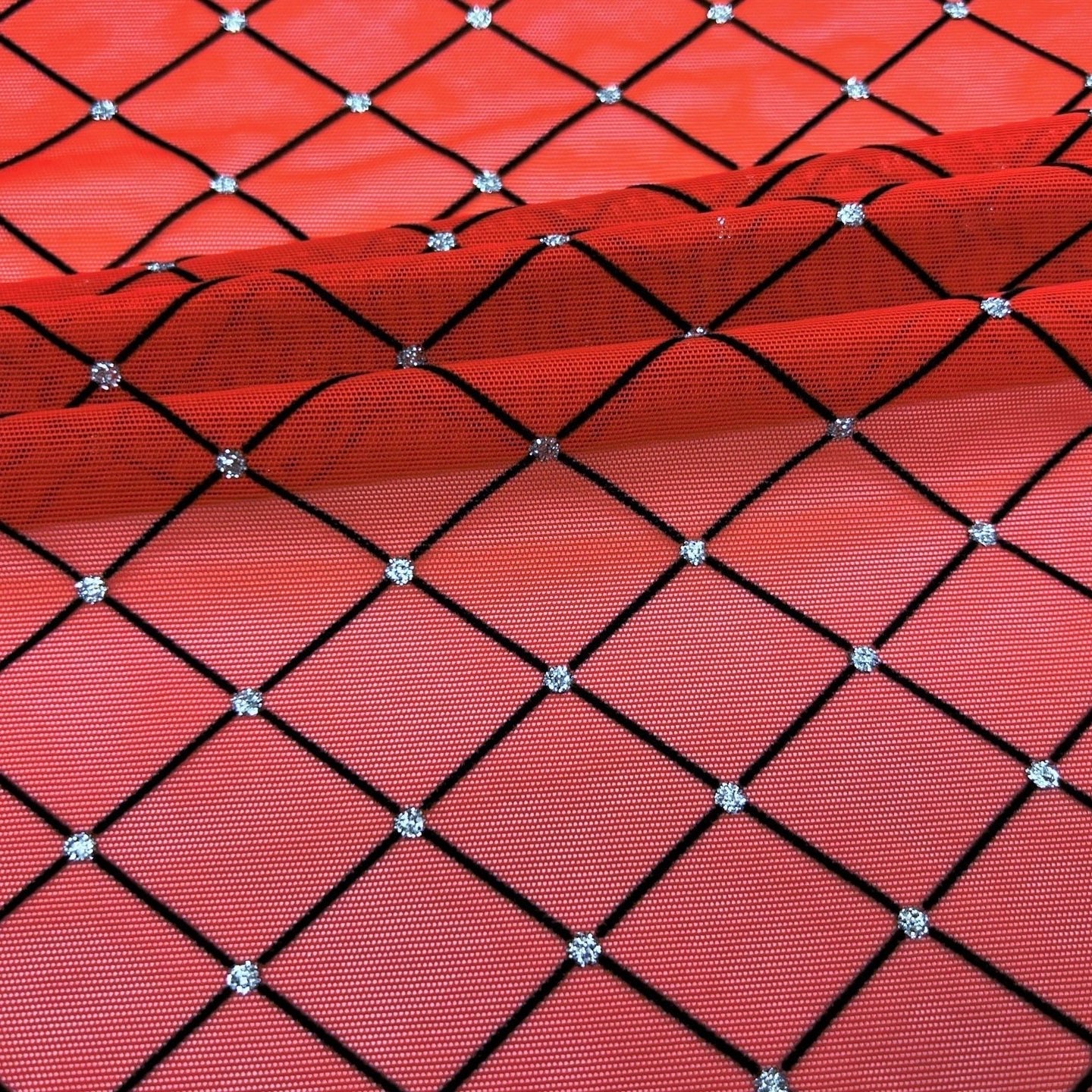 Diamonds Flocked Stretch Mesh Fabric | CDW