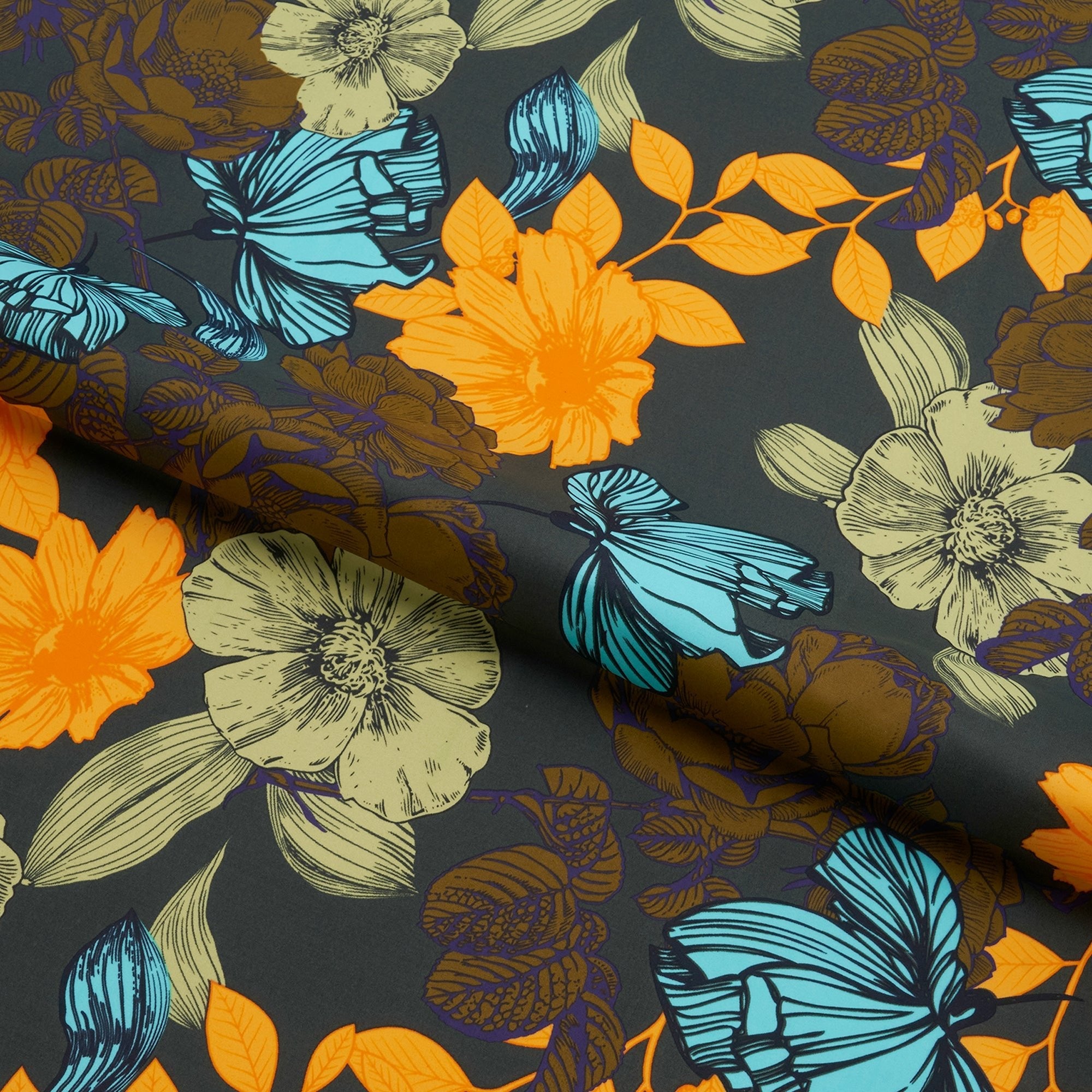 Retro Flowers Printed Spandex Fabric | CDW