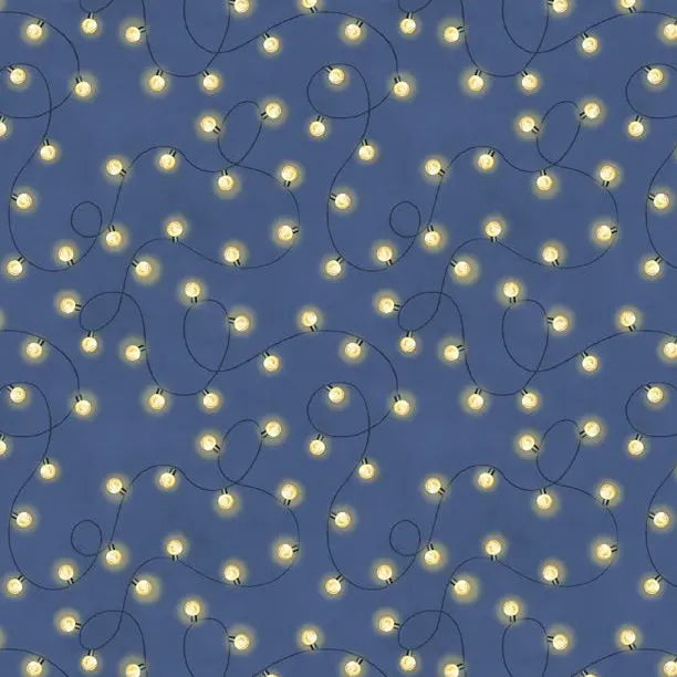 Evergreen Escape String Lights All Over Navy Cotton 44"/45" Fabric Per Yard
