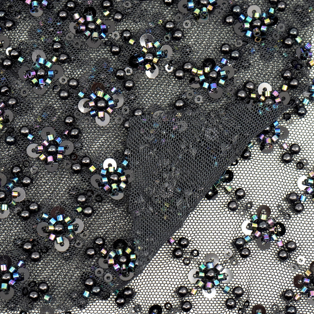 Blossom Beaded with Sequin Stretch Mesh Fabric | CDW