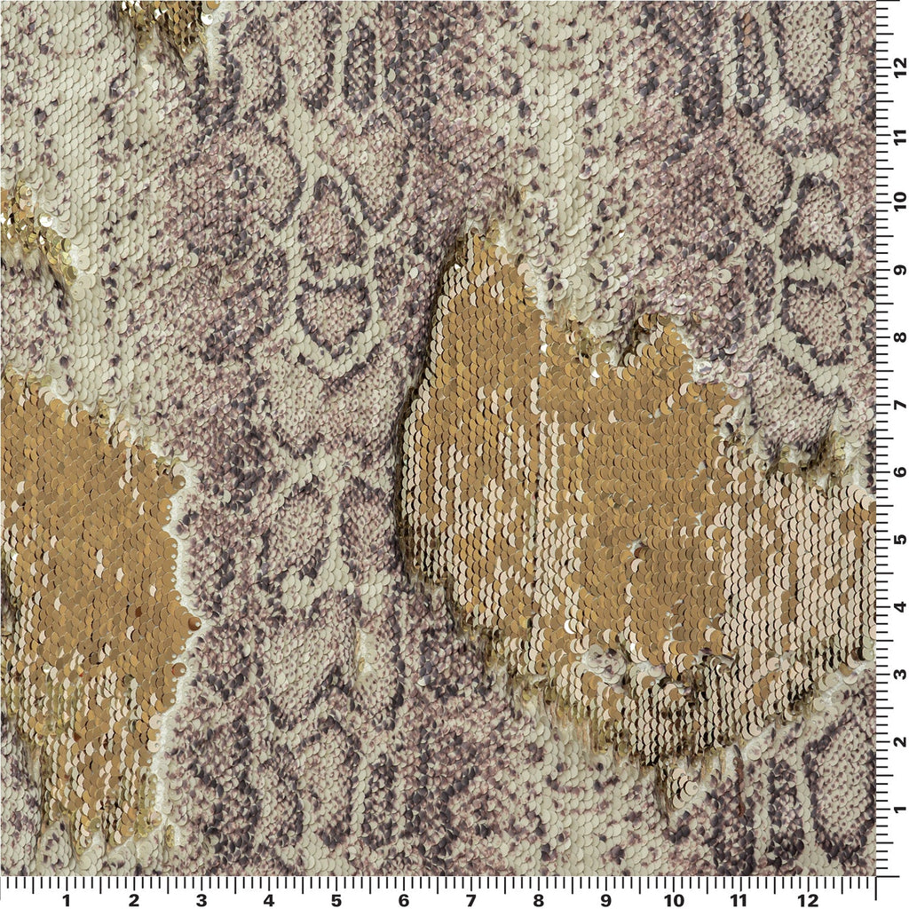 Golden Anaconda Printed Flip Sequin on Spandex Fabric | CDW