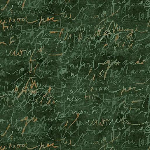 Green Fluidity Script Small Cotton 44”/45" Fabric Per Yard