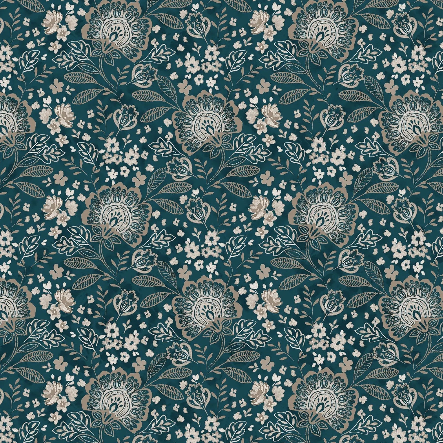 Green Jacobean Allover Elizabeth Wideback Fabric Per Yard