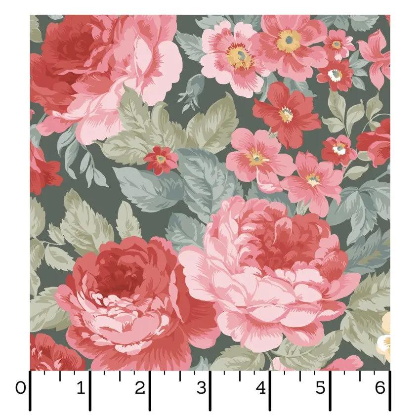 Green/Multi Focal Floral La Fleur Flannel Cotton 42"/43" Fabric Per Yard