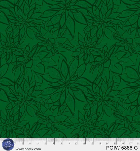 Green Poinsettia Cotton Wideback Fabric per yard