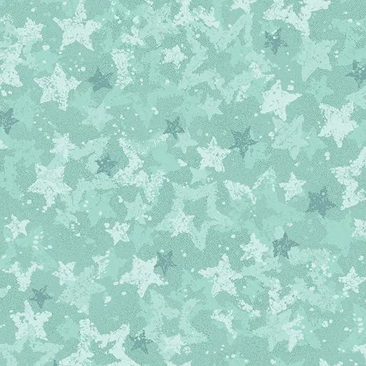Green Star Light Aqua Cotton Wideback Fabric per yard