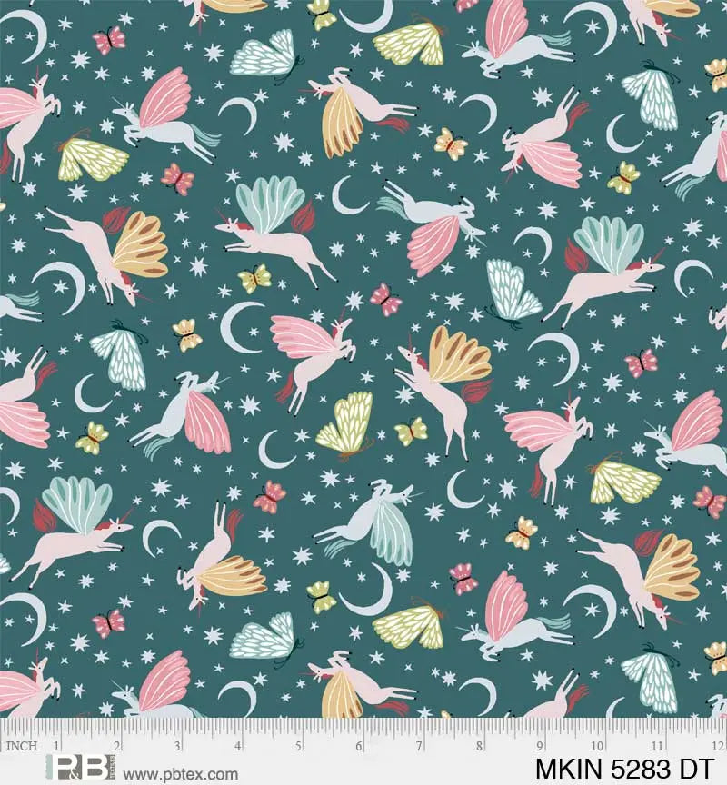Green Teal Mystical Kingdom Unicorns 44"/45" Fabric Per Yard
