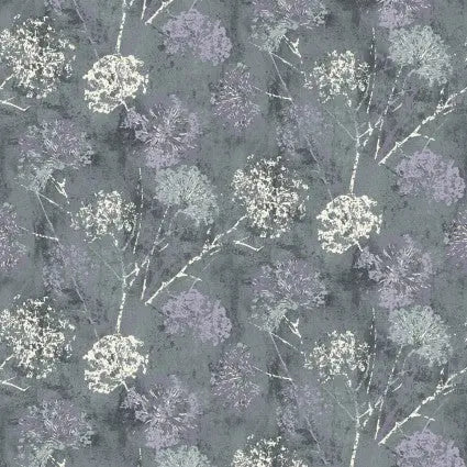 Grey Granite Dandelion Stamp Cotton Wideback Fabric per yard