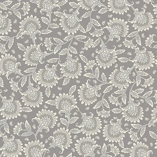 Grey Nickel Whimsy Floral Cotton Wideback Fabric per yard